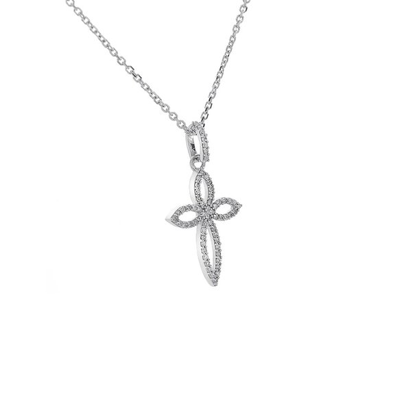 0.26 Carat Diamond Cross Pendant 14K White Gold - Picture 2 of 3